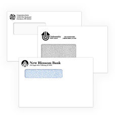 3 versions of Custom Statement Envelopes  shown- Made-to-Order- blue tint, black tint, and no tint 