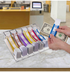 Clear Acrylic Bill Strap Rack Organizer - 6 Compartments & Angled Dividers - In use