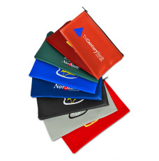 2-Color Imprinted - Vinyl Zipper Bag 11W x 6H - Quick-Ship; reddish orange, burgundy, forest green, royal blue, navy blue, black, gray, and red