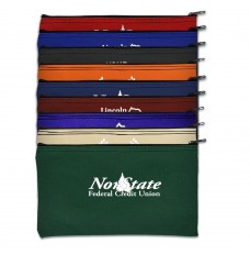 1-Color Imprinted - 14oz Canvas Zipper Bag 12W x 8H - shown in a row, red, royal blue, black, orange, navy blue, burgundy, purple, natural, and forest green 