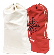 Plain white Post Office Mail Bag  & red Post Office Mail Bag with custom logo show nex to each other 