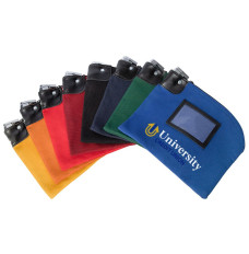 14oz Cotton Canvas Locking Deposit Bags shown laid out – Navy blue, burgundy, orange, royal blue, forest green, yellow, red, navy blue. 