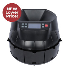 Front view with cups in place of MMF Industries Automatic Digital SE900 Coin Counter and Sorter