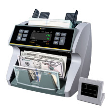 Cassida Kolibri KBR-1500 V2 Single Pocket Currency Discriminator Mixed Denomination Money Counter shown in use with cash 