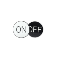On / Off, 1-1/4 inch (On) White with Black Lettering One Side, (Off) Black with White Lettering One Side