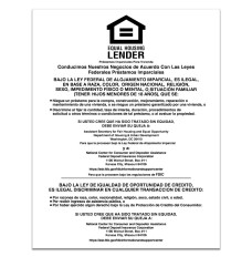 White Equal Housing Lender Wall Sign (FDIC) 11W x 14H - Spanish Version