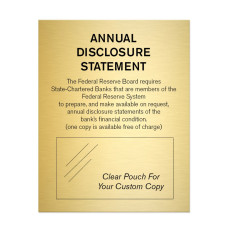 11W x 14H Annual Disclosure Statement Sign For Federal Reserve Shown In Gold