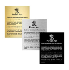 Patriot Act (Customer Identification) 11W x 14H Wall Sign