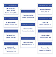 Federal Holidays - 2025 HOLIDAY CLOSING WINDOW CLING SET 15W X 11.5H – Made-to-Order