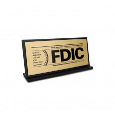 FDIC $250000 Counter Sign - Gold w/Black Text & frame/stand