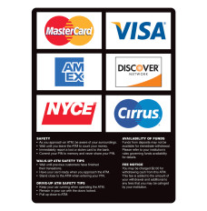 ATM Card Acceptance Sign, 6 Logo w/ Policies, 7-3/4Wx10-3/4H 