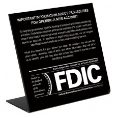 Patriot Act Counter Sign with FDIC Logo 7W x 6-1/2H - Matte Black