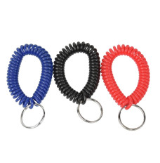 Ready to Ship Wrist Coil Keychains; all colors shown- blue, black, and red 