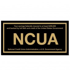 Wall Plate - NCUA - 8"W x 4"H - Black w/ Gold Text - Adhesive Tape