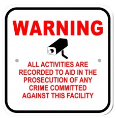 Warning Video Recorded Wall Sign - 12W x 12H