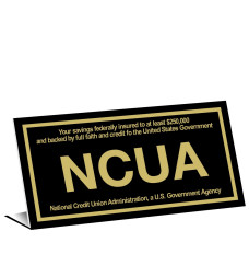 Bent Teller Sign - NCUA - 8W x 4H - Black w/ Gold Text