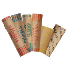 Cartridge Style Pre-Crimped Coin Wrappers 50# Kraft Rolls - Box of 1000