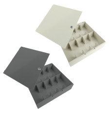 Fenco Metal Cash Tray - 10-Compartment w/ Locking Lid - 15W x 3-1/2H x 15D