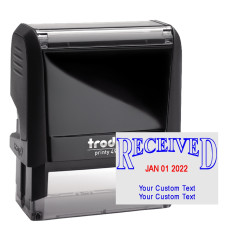 Self-Inking Stamp - Received w/ 2 lines of Cust Text - Blue w/ Red Date - 2.3"W x 1.5"H