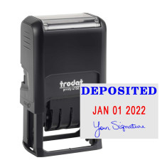 Self-Inking Stamp - Deposited w/ Signature - Blue Text w/ Red Date