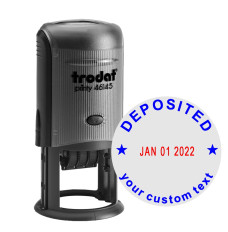 Self-Inking Stamp - Deposited - Round - 1 line of Cust Text - Blue w/ Red - 1-1/2"D