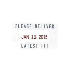 Custom blue ink above and below date in red ink