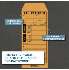 moisten & seal flap closure, regular split seam construction, perfect for cash, coin , receipts, & shift end paperwork, money envelopes  