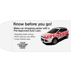 2 Color Pre-Designed Teller Envelopes - Pre-Approved Auto Loan, Wide open end bank envelopes for cash with imprint location 