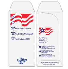 2 Color Pre-Designed Drive Up Envelope - Proud to Serve You, Standard open Cash envelopes for drive up bank tellers with imprint location for customization 