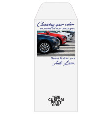 Full Color Pre-Designed Drive Up Envelope - Auto Loan - Choosing Your Color, Standard open Cash envelopes for drive up bank tellers  with imprint location 