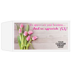 Full Color Pre-Designed Drive Up Envelope - We appreciate your business, Coin style bank envelopes with imprint location shown 