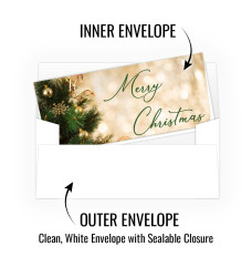 Holiday CAsh Envelopes - Merry Christmas - Tree w/Gold Decorations - 250 inners/250 outers