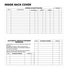  6W x 3H  Checkbook Register Stock Displaying Inside Back Cover