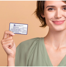 lifestyle image of woman holding 2-Sided Membership Identification Card 