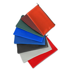 Vinyl Zipper Bags 11W x 6H - Ready to Ship showning reddish orange, burgundy, forest green, royal blue, navy blue, black, gray and red 