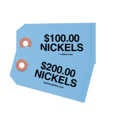 Printed Coin Bag ID Tags Shown In Blue - Nickle
