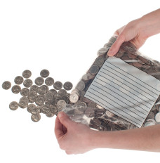Tamper Evident Easy Pour Coin Bags  shown in use with person dumping out quarters 