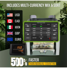 Includes Multi-Currency Mix and Sort, including USD, CAD, MXN, GBP, EUR