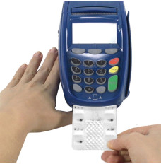 Ingenico Card Terminal Cleaning Card with Waffletechnology in use in terminal