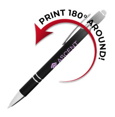 Full 180 degree printing radius for the Custom Imprinted Alpha Soft Promotional Pens with Stylus
