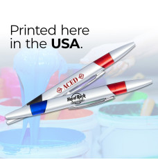 Custom Imprinted Silver Barrel Baccarat Pen - Blue and Red Ink - Made in the USA