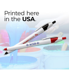 The Javelin Executive Promotional Custom Pens with White Barrel and Colored Accent is Printed Here In the USA