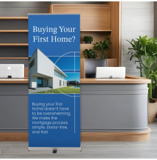 Ideal Retractor Banner shown in 31.5 inch size displayed in a bank lobby
