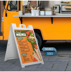 The Signicade Deluxe A Frame Sign with Double-sided option and white frame shown in use