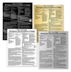 Main image - Equal Employment Opportunity (English) 11W x 14H - -	All color options shown - gold with black text, black with white text, silver with black text, and white with black text