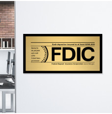 8W x 4H Gold FDIC Wall Sign Shown Displayed On Wall