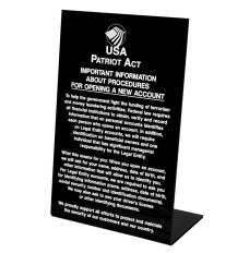 Matte Black Patriot Act (Personal/ Business Account) 6W x 9H Easel Sign 