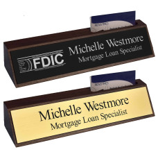 Walnut Desk Block Nameplate Set - 10W x 2H w/ Cardholder 