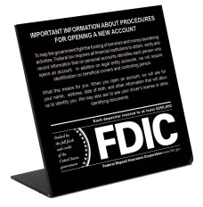 Patriot Act Counter Sign with FDIC Logo 7W x 6-1/2H - Matte Black