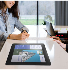 13.25 x 10.75 Black Counter Mat with Side Insert Shown on Business Counter